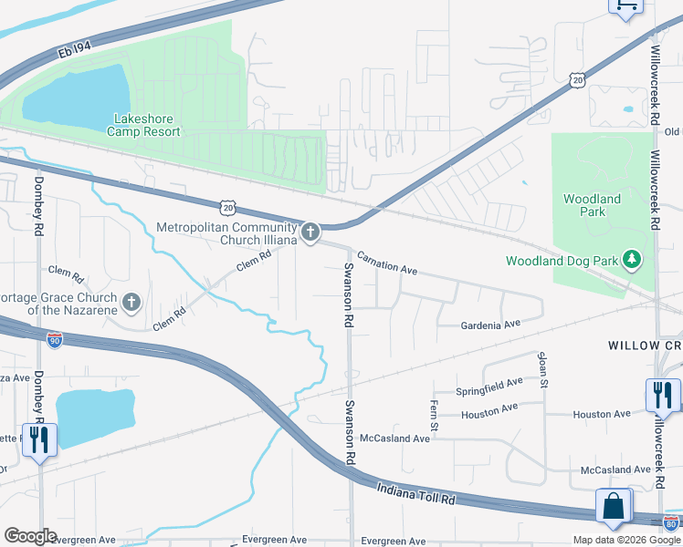 map of restaurants, bars, coffee shops, grocery stores, and more near 5625 Fitz Avenue in Portage