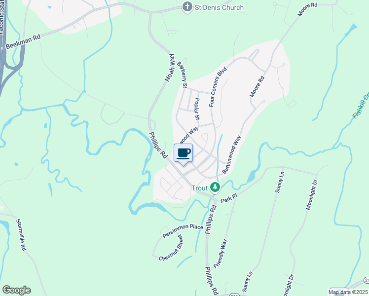 map of restaurants, bars, coffee shops, grocery stores, and more near 15 Bayberry Street in Hopewell Junction