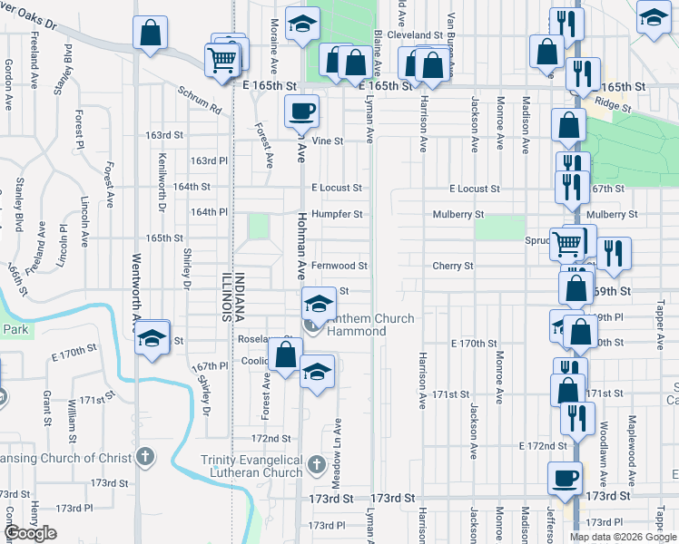 map of restaurants, bars, coffee shops, grocery stores, and more near 232-234 Fernwood Street in Hammond
