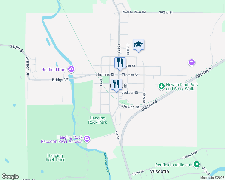map of restaurants, bars, coffee shops, grocery stores, and more near 702 2nd Street in Redfield