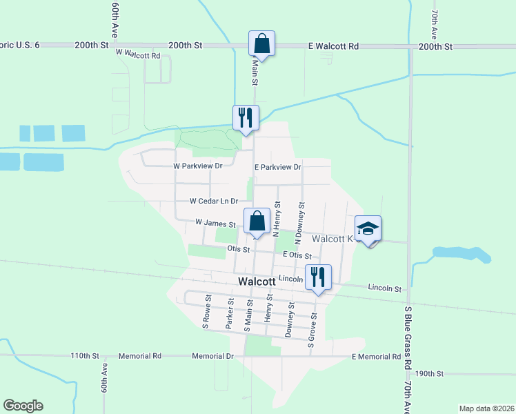 map of restaurants, bars, coffee shops, grocery stores, and more near 345 North Main Street in Walcott