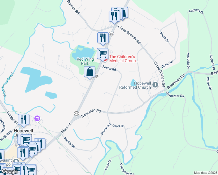 map of restaurants, bars, coffee shops, grocery stores, and more near 17 Foster Road in Hopewell Junction