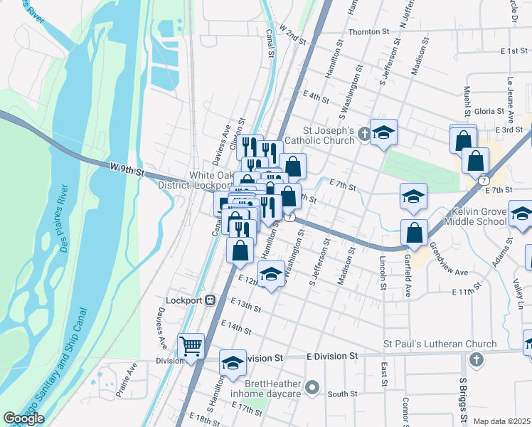 map of restaurants, bars, coffee shops, grocery stores, and more near in Lockport