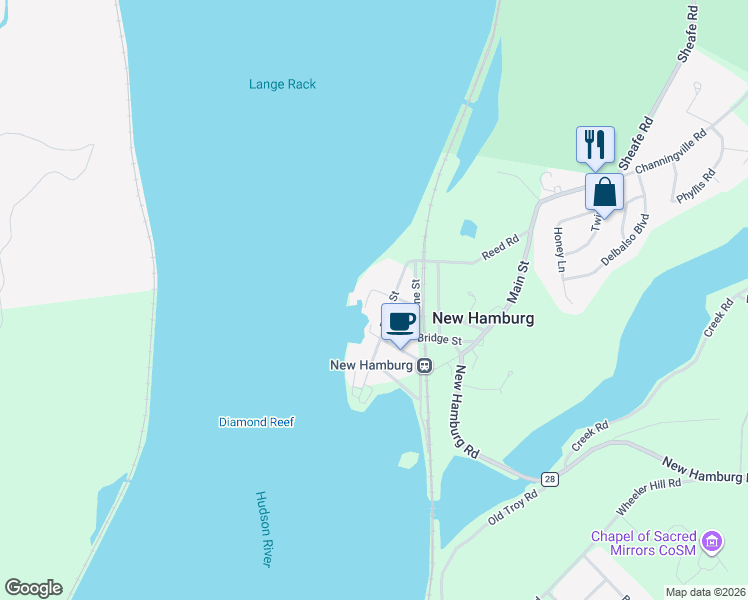 map of restaurants, bars, coffee shops, grocery stores, and more near 2 Water Street in Wappingers Falls