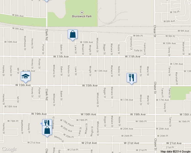 map of restaurants, bars, coffee shops, grocery stores, and more near 1328 Whitcomb Street in Gary