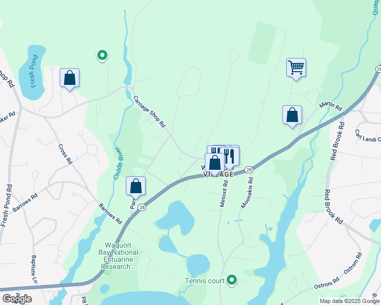 map of restaurants, bars, coffee shops, grocery stores, and more near 69 Carriage Shop Road in Falmouth