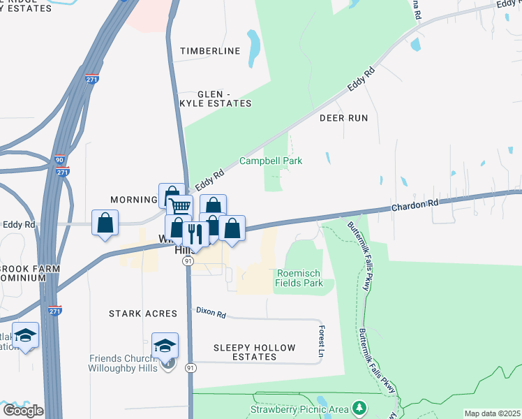 map of restaurants, bars, coffee shops, grocery stores, and more near 35205 Chardon Road in Willoughby Hills