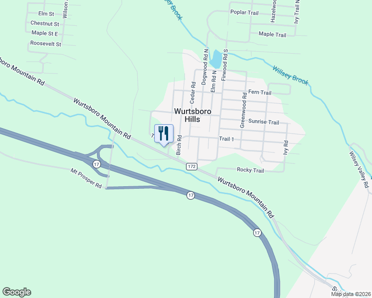 map of restaurants, bars, coffee shops, grocery stores, and more near 11 Cedar Road in Wurtsboro
