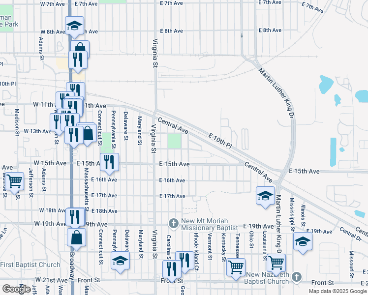 map of restaurants, bars, coffee shops, grocery stores, and more near 1341 Georgia St in Gary