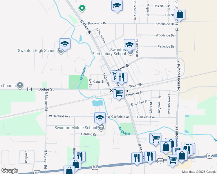 map of restaurants, bars, coffee shops, grocery stores, and more near 94 Dodge Street in Swanton