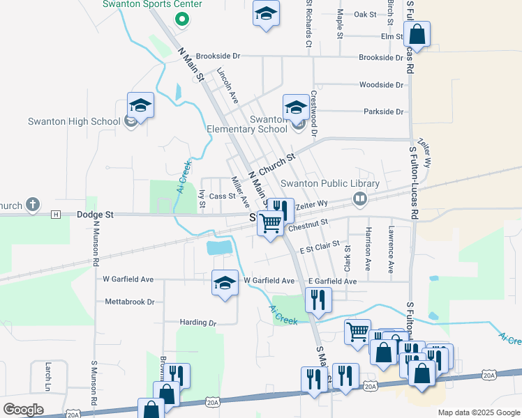 map of restaurants, bars, coffee shops, grocery stores, and more near 90 Dodge Street in Swanton
