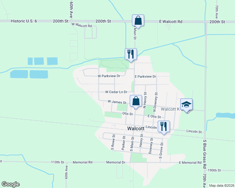 map of restaurants, bars, coffee shops, grocery stores, and more near 249 West Cedar Lane Drive in Walcott