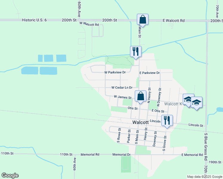 map of restaurants, bars, coffee shops, grocery stores, and more near 349 West Cedar Lane Drive in Walcott