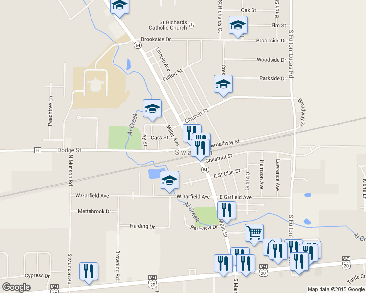 map of restaurants, bars, coffee shops, grocery stores, and more near 94 Dodge St in Swanton