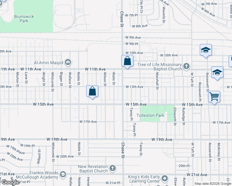 map of restaurants, bars, coffee shops, grocery stores, and more near 1329 Waite Street in Gary