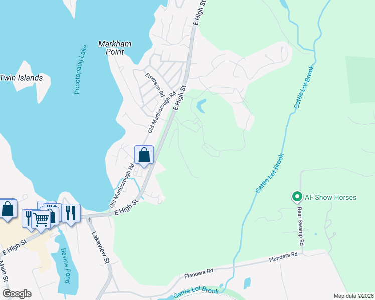 map of restaurants, bars, coffee shops, grocery stores, and more near 302 Lake Vista Drive in East Hampton