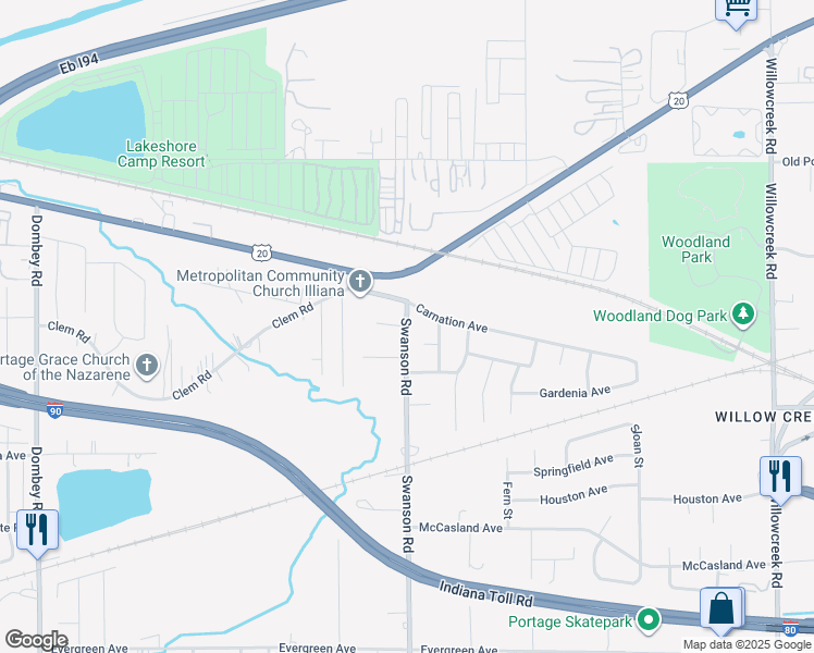 map of restaurants, bars, coffee shops, grocery stores, and more near 5625 Fitz Avenue in Portage