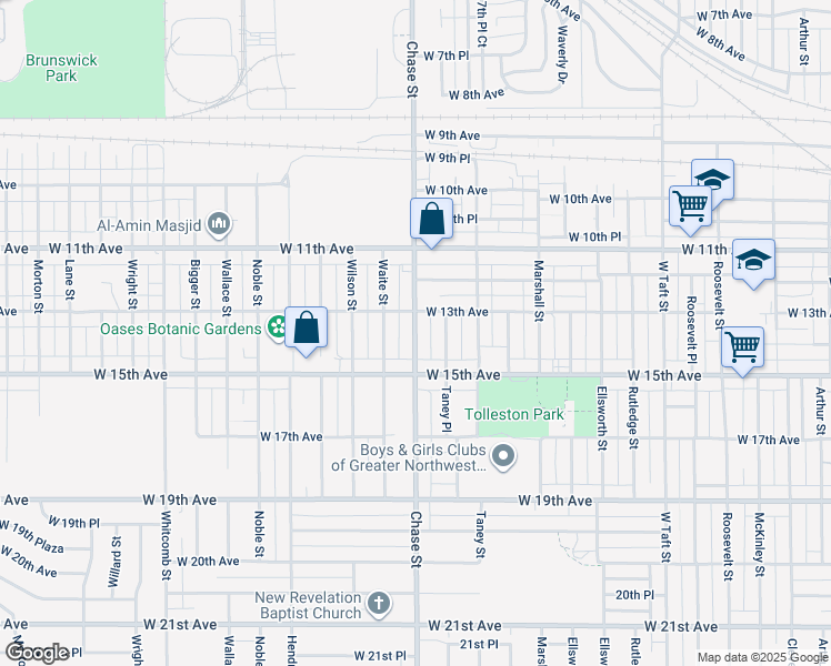 map of restaurants, bars, coffee shops, grocery stores, and more near 1334 Taney Place in Gary