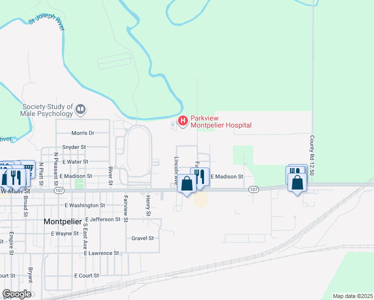map of restaurants, bars, coffee shops, grocery stores, and more near 904 East Snyder Street in Montpelier