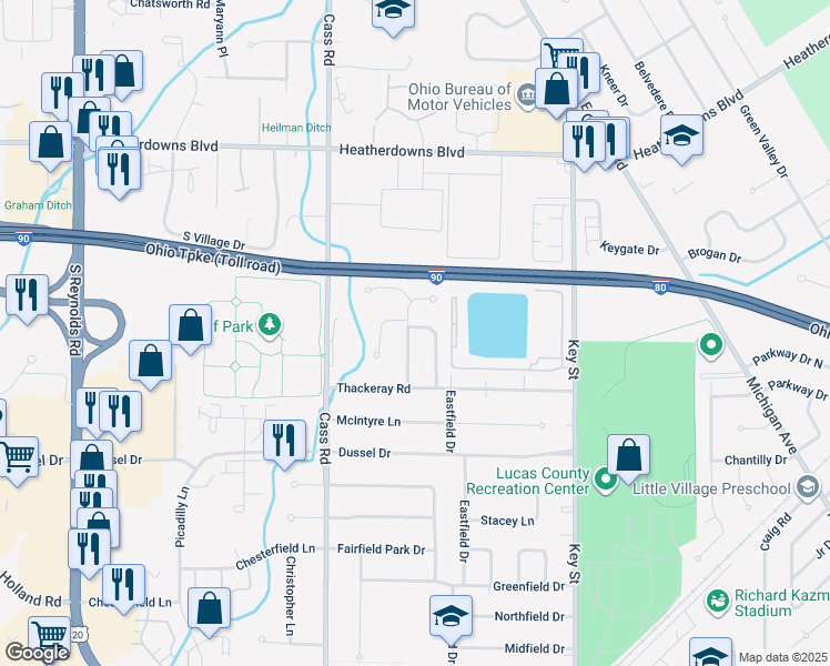 map of restaurants, bars, coffee shops, grocery stores, and more near 2228 Maple Tree in Maumee