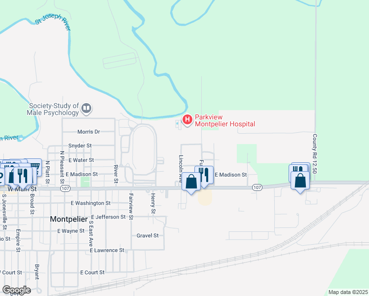 map of restaurants, bars, coffee shops, grocery stores, and more near 904 East Snyder Street in Montpelier