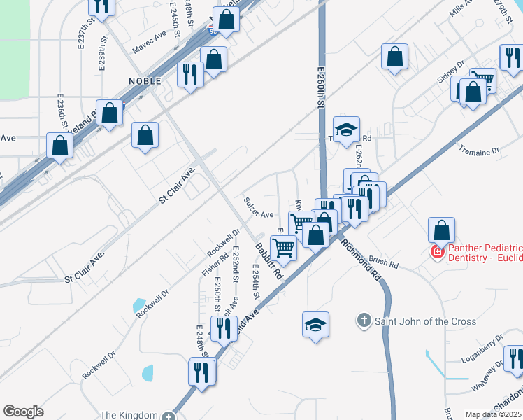 map of restaurants, bars, coffee shops, grocery stores, and more near 1451 Sulzer Avenue in Euclid