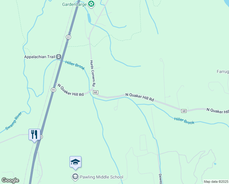 map of restaurants, bars, coffee shops, grocery stores, and more near 97 North Quaker Hill Road in Pawling