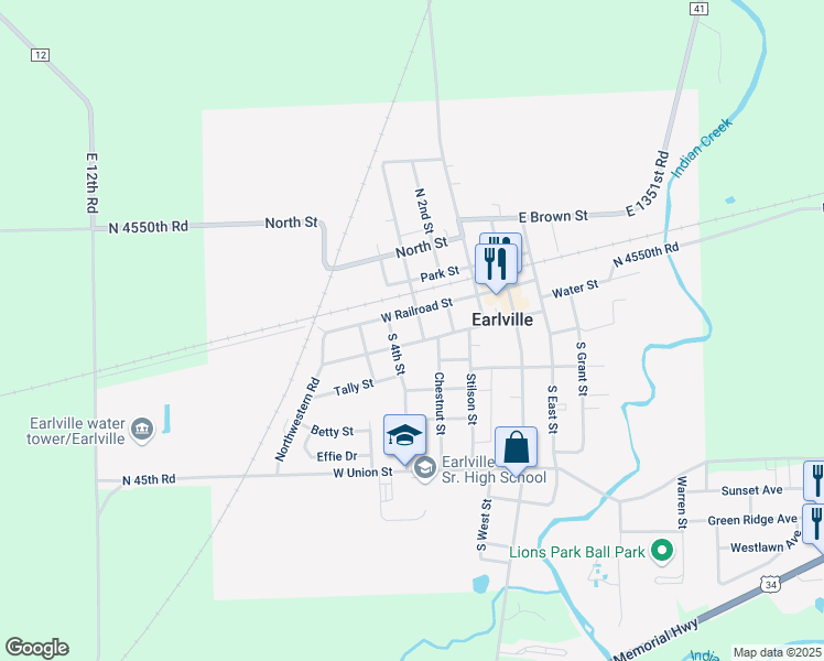 map of restaurants, bars, coffee shops, grocery stores, and more near 420 West Winthrop Street in Earlville