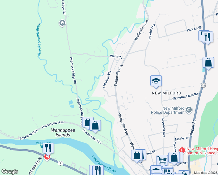 map of restaurants, bars, coffee shops, grocery stores, and more near 215 Wellsville Avenue in New Milford
