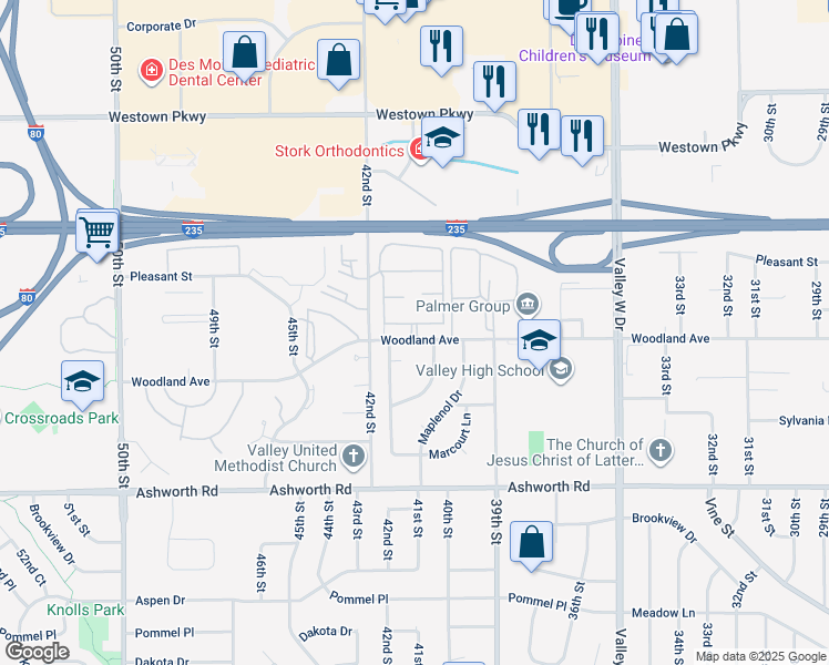 map of restaurants, bars, coffee shops, grocery stores, and more near 1140 Belle Mar Drive in West Des Moines