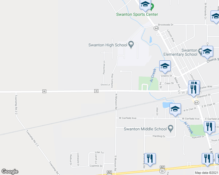 map of restaurants, bars, coffee shops, grocery stores, and more near 101 Grove Lane in Swanton