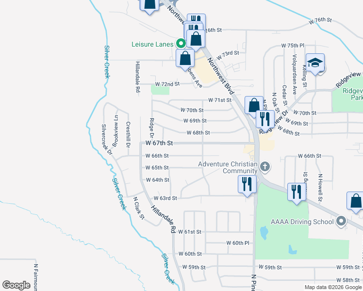 map of restaurants, bars, coffee shops, grocery stores, and more near 2915 West 67th Street in Davenport