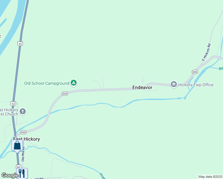 map of restaurants, bars, coffee shops, grocery stores, and more near Highway 666 in Tidioute