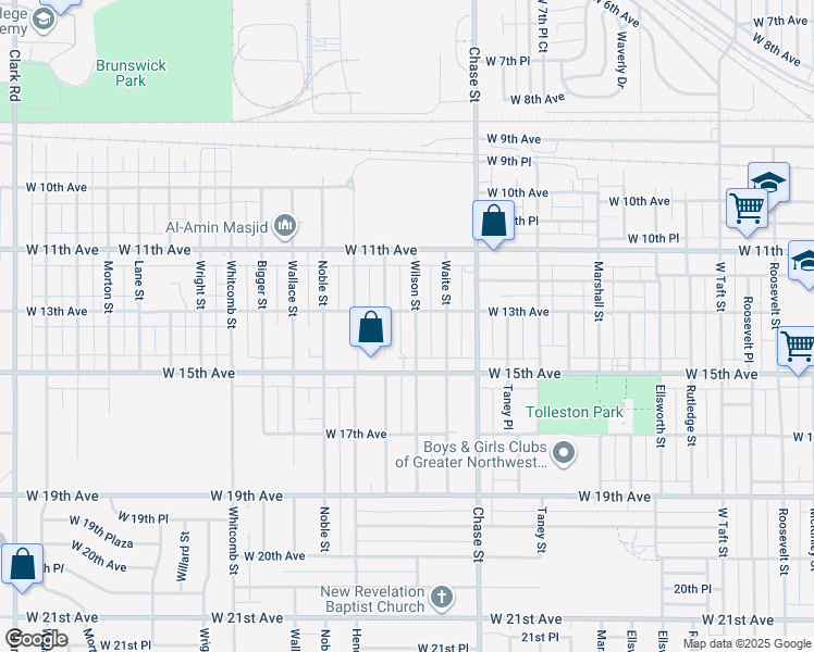 map of restaurants, bars, coffee shops, grocery stores, and more near 1318 Wilson Street in Gary