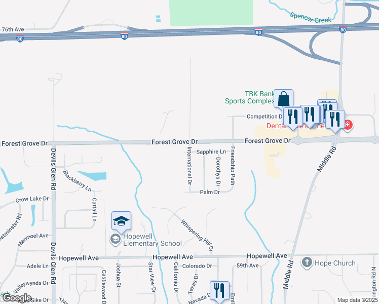map of restaurants, bars, coffee shops, grocery stores, and more near 7118 International Drive in Bettendorf