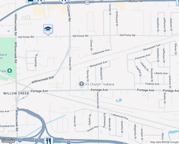 map of restaurants, bars, coffee shops, grocery stores, and more near Hamstrom Rd in Portage
