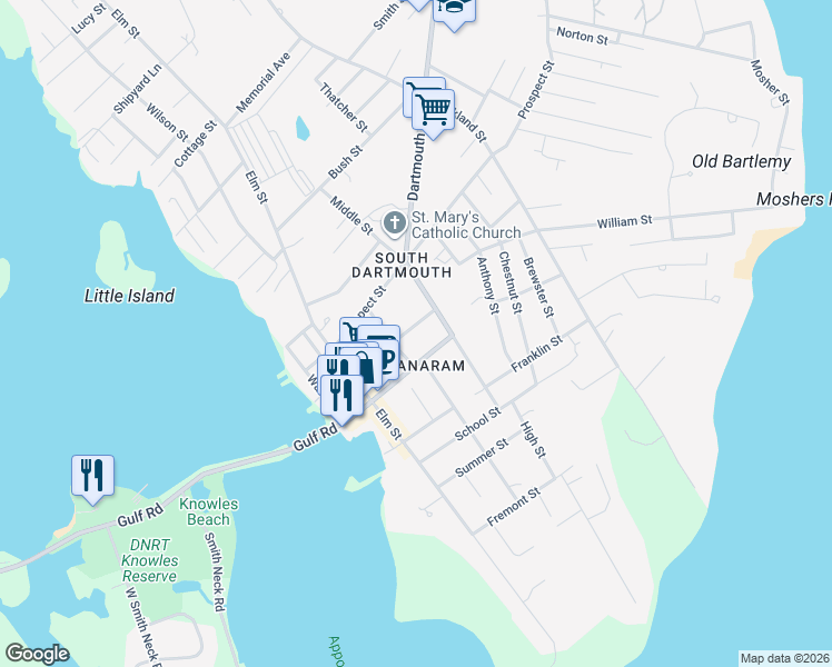 map of restaurants, bars, coffee shops, grocery stores, and more near in Dartmouth