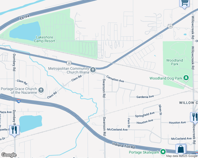 map of restaurants, bars, coffee shops, grocery stores, and more near 5625 Fitz Avenue in Portage