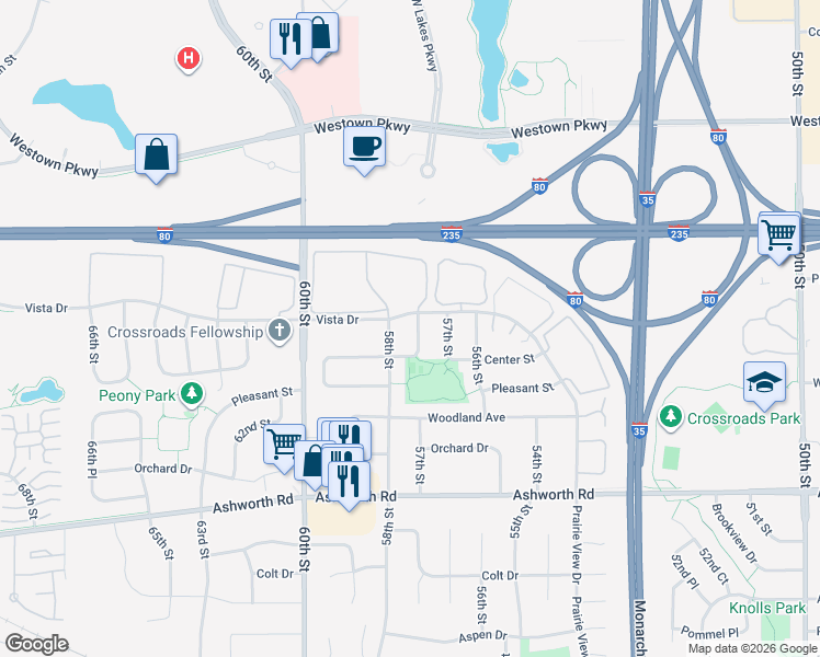 map of restaurants, bars, coffee shops, grocery stores, and more near 1209 57th Place in West Des Moines