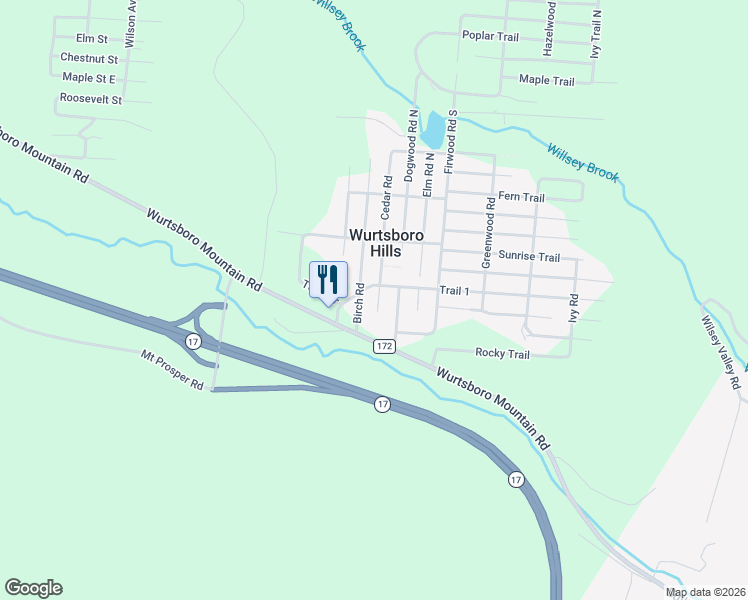 map of restaurants, bars, coffee shops, grocery stores, and more near 11 Cedar Road in Wurtsboro