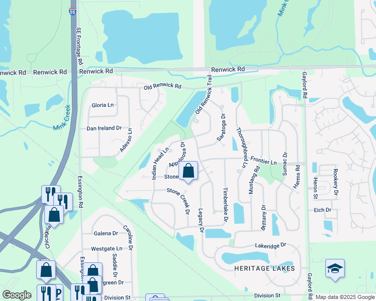 map of restaurants, bars, coffee shops, grocery stores, and more near 3704 Appaloosa Drive in Joliet