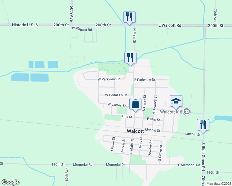 map of restaurants, bars, coffee shops, grocery stores, and more near 249 West Cedar Lane Drive in Walcott