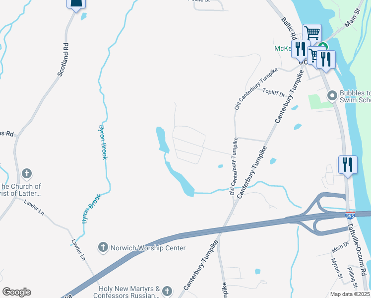 map of restaurants, bars, coffee shops, grocery stores, and more near 252 Old Canterbury Turnpike in Norwich