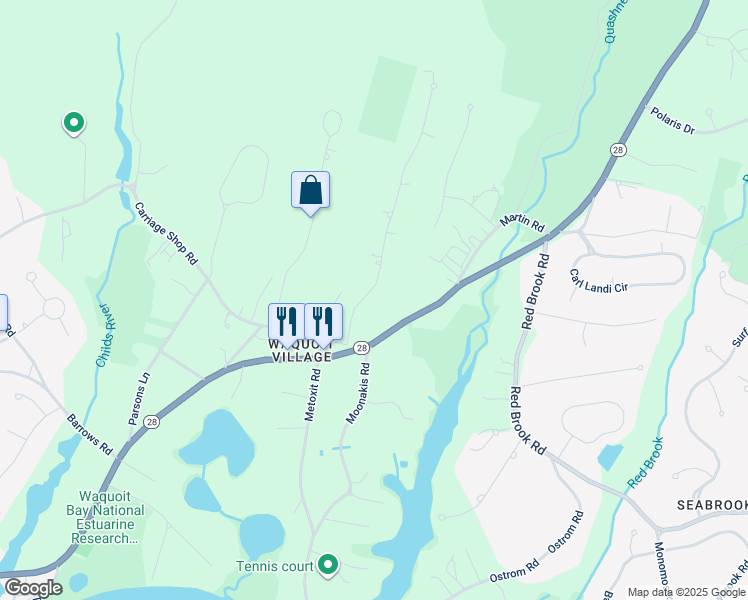 map of restaurants, bars, coffee shops, grocery stores, and more near 586 Waquoit Highway in Falmouth