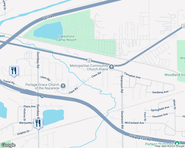 map of restaurants, bars, coffee shops, grocery stores, and more near 5487-5577 Clem Rd in Portage