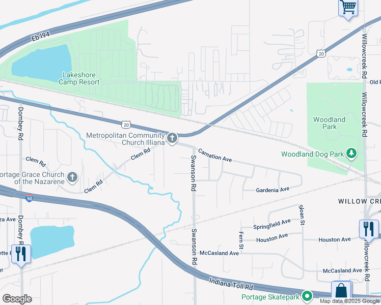 map of restaurants, bars, coffee shops, grocery stores, and more near 2188 Swanson Road in Portage