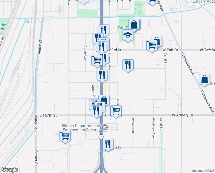 map of restaurants, bars, coffee shops, grocery stores, and more near 16508 Emerald Avenue in Harvey