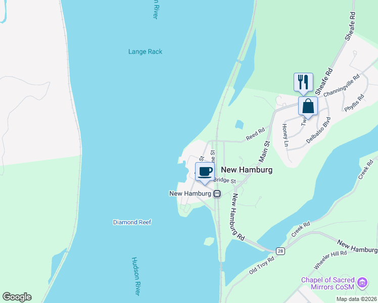 map of restaurants, bars, coffee shops, grocery stores, and more near 1 Water Street in Wappingers Falls