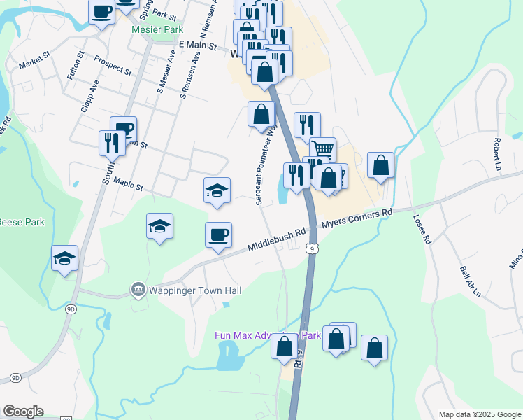 map of restaurants, bars, coffee shops, grocery stores, and more near 747 Old Route 9 in Fishkill