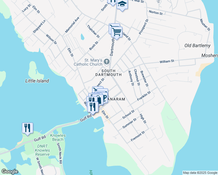 map of restaurants, bars, coffee shops, grocery stores, and more near in Dartmouth
